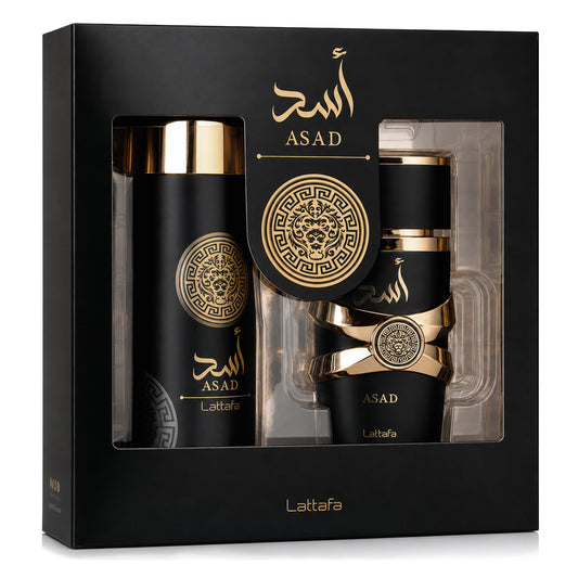 SET LATTAFA ASAD EDP 100ML + ASAD PERFUMED  SPRAY 200ML