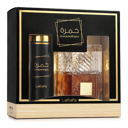SET LATTAFA KHAMRAH EDP 100 ML + SPRAY PERFUMADO 200 ML