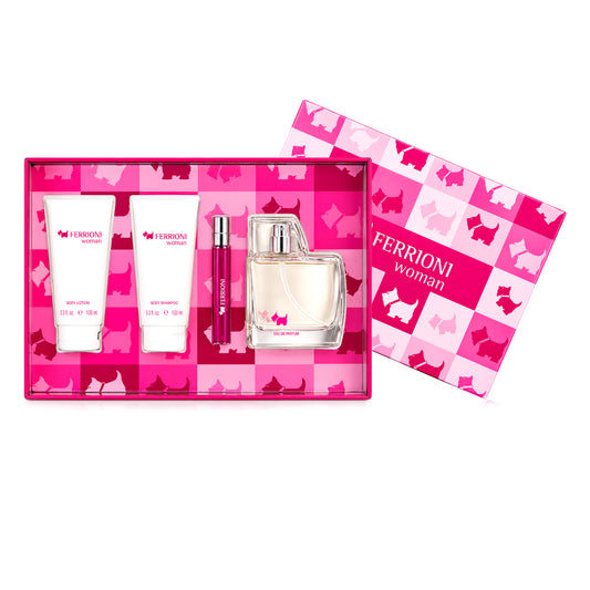 SET FERRIONI WOMAN EDP 100 ML + CREMA CORPORAL 100 ML + GEL DE DUCHA 100 ML + PERFUMERO 10 ML